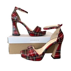 Jessica Simpson Red Combo Academy Plaid Heels Size 6 M with Original Box